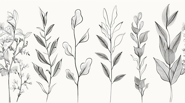 Illustrazione moderna dell'arte murale botanica Disegno in linea del fogliame in forma astratta Disegno di arte vegetale astratto per la copertina di stampa Carta da parati minimale e naturale Arte murale
