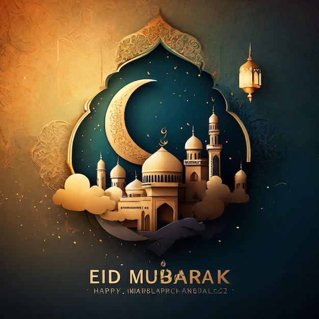 Illustrazione moderna della carta islamica di Eid Mubarak