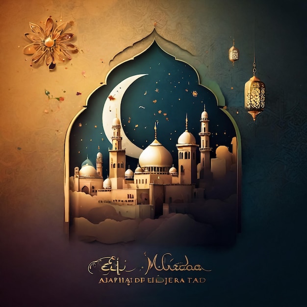 Illustrazione moderna della carta islamica di Eid Mubarak