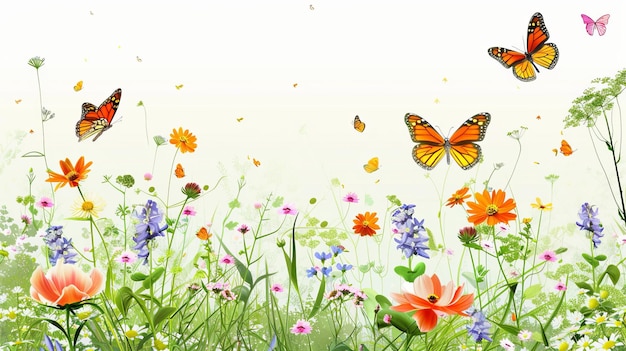 Illustrazione moderna di fiori e farfalle primaverili