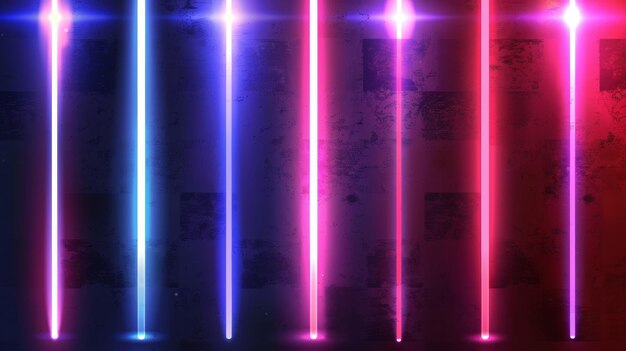Illustrazione moderna di un tubo di lampada a neon con luce blu su sfondo trasparente lampadina laser a strisce 3D realistica a colori rosso e viola Illustrazione flash laser luminosa di notte