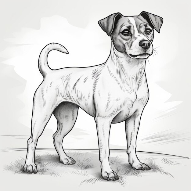 Illustrazione monocromatica del cane Jack Russell Terrier con sfondo dettagliato