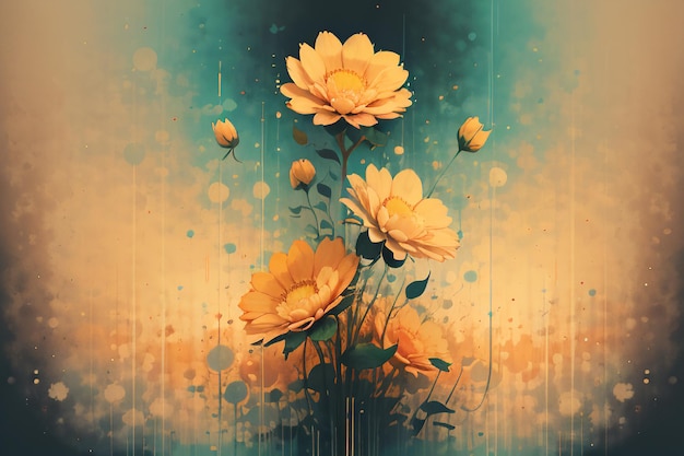 Illustrazione nebbiosa astratta del fondo del manifesto di affari di progettazione dei fiori del girasole del crisantemo