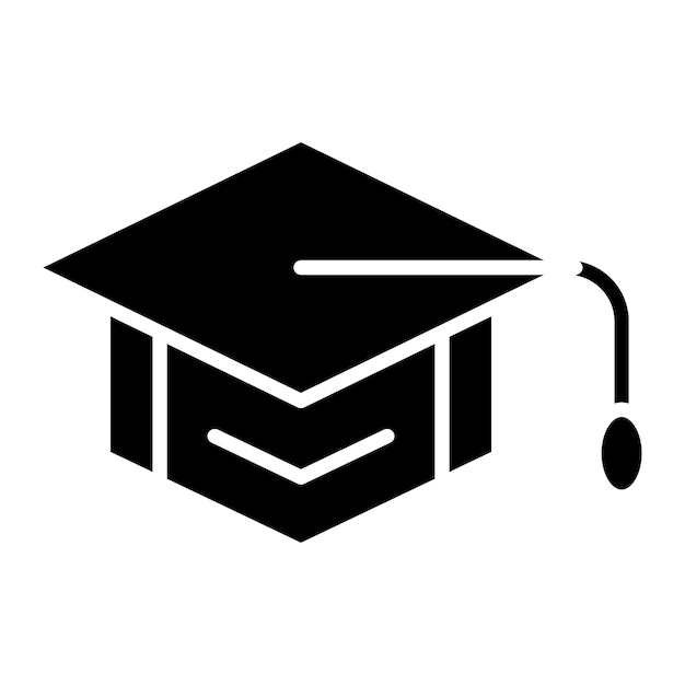 Illustrazione nera solida del glifo del cappello dello studente
