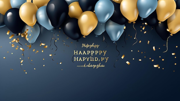 Illustrazione orizzontale vettoriale di Happy Birthday in blu