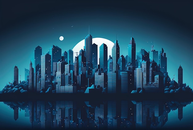 Illustrazione panoramica del paesaggio urbano blu semplice e senza complicazioni