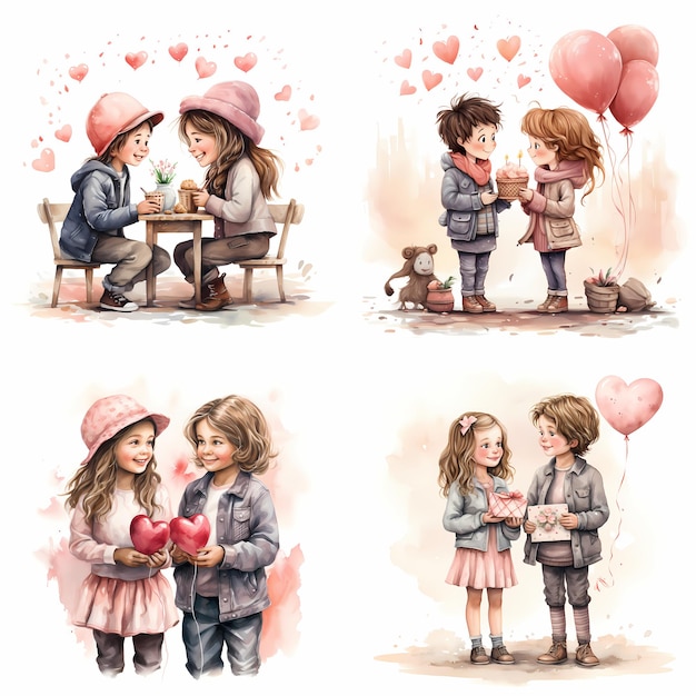 illustrazione per bambini il giorno di San Valentino acquerello clipart