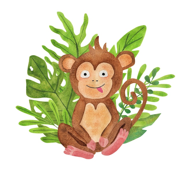 Illustrazione per bambini scimmia Composizione ad acquerello