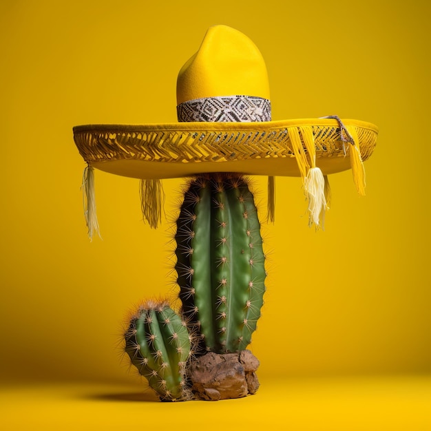 Illustrazione per Cinco De Mayo Cactus con cappello sombrero messicano Generative ai