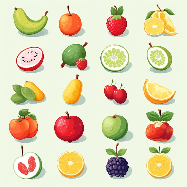 Illustrazione per graziose icone di frutta piatta imposta adesivo isometrico Ai generativo
