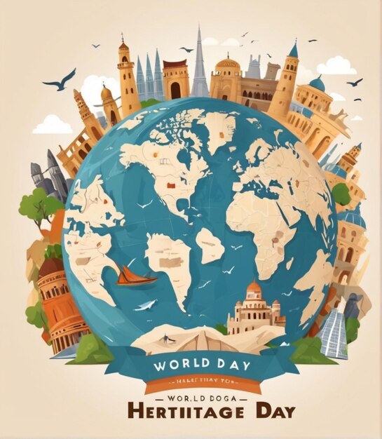Illustrazione piana vettoriale della Giornata del Patrimonio Mondiale