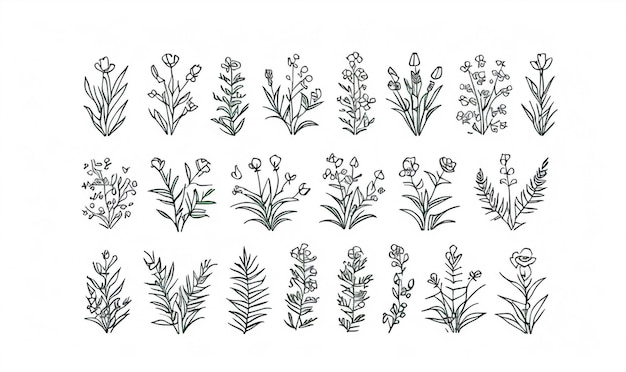 Illustrazione piatta alla moda di arte vettoriale botanica minima con elementi floreali