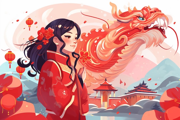 Illustrazione piatta del capodanno cinese