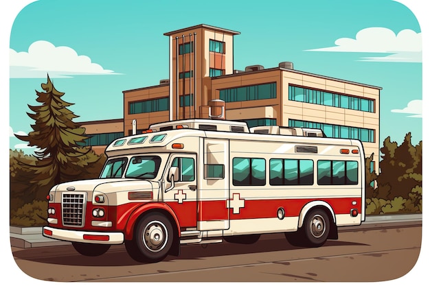 Illustrazione piatta dell'ambulanza del servizio di emergenza