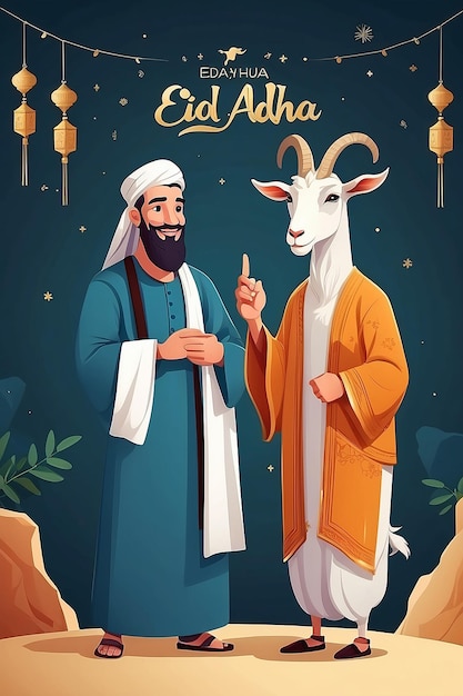 Illustrazione piatta dell'Eid al-Adha con la capra e l'uomo