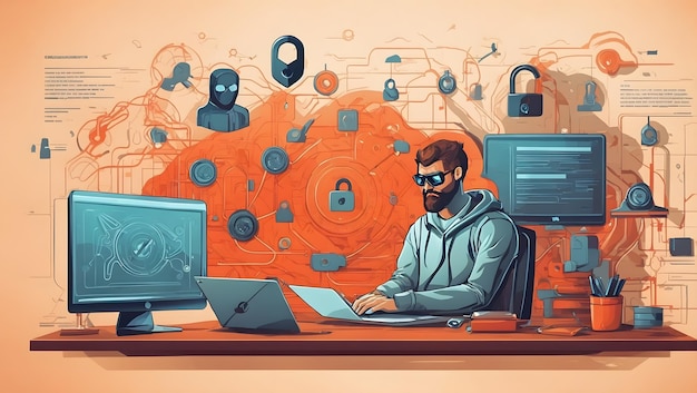 Illustrazione piatta dello sfondo della sicurezza informatica