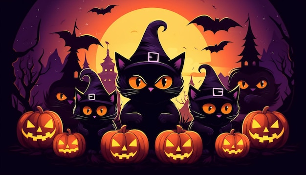 Illustrazione piatta di gatti spettrali per la celebrazione di Halloween