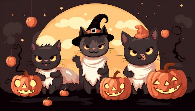 Illustrazione piatta di gatti spettrali per la celebrazione di Halloween