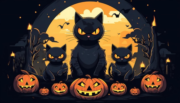 Illustrazione piatta di gatti spettrali per la celebrazione di Halloween