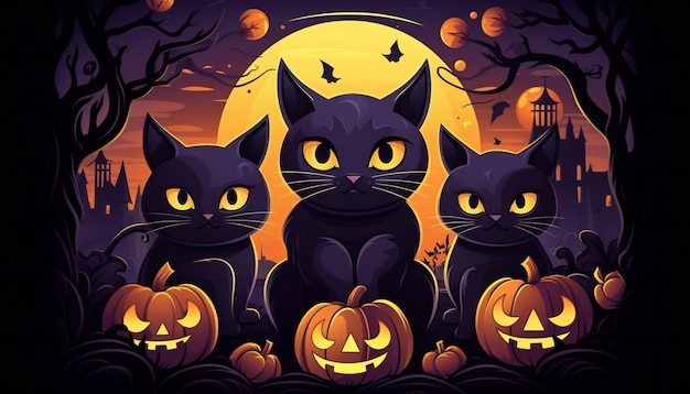 Illustrazione piatta di gatti spettrali per la celebrazione di Halloween