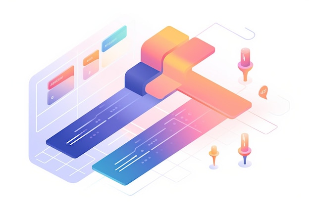 Illustrazione piatta di un diagramma di Gantt che segna le fasi e le scadenze di un progetto di design