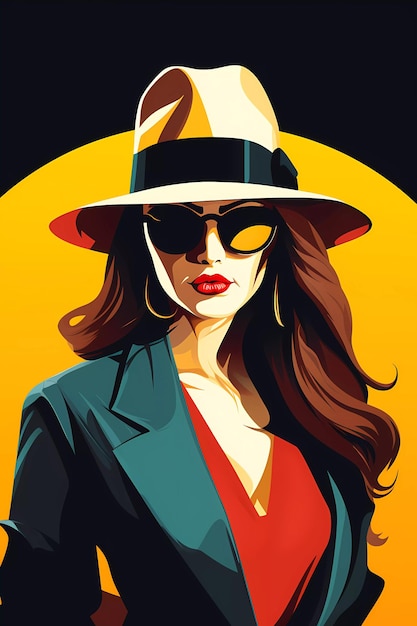 illustrazione piatta di una ragazza misteriosa con un cappello e occhiali di sicurezza scuri ai generativa