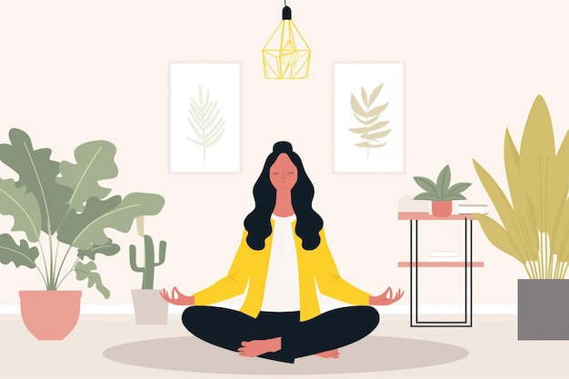 Illustrazione piatta donna che medita pacificamente