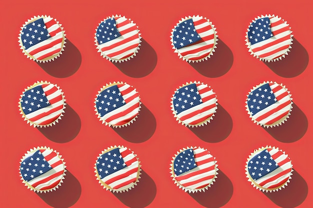 illustrazione piatta minimalista di ciambelle decorate con i colori della bandiera degli Stati Uniti