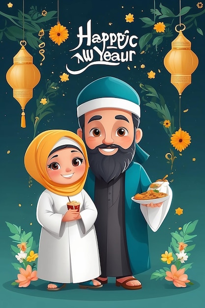 Illustrazione piatta per la celebrazione del Capodanno islamico