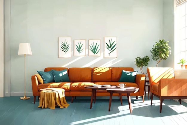 Illustrazione pittura digitale del soggiorno di lavoro presso l'appartamento generativo AI
