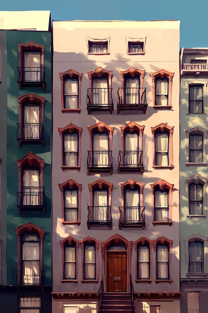 Illustrazione pittura digitale della costruzione di appartamenti in città AI generativa