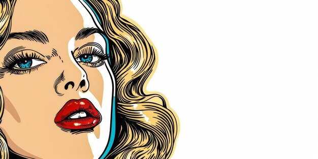 Illustrazione pop art retrò di una donna con colori vivaci e copyspace per il testo