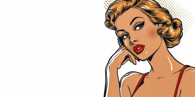 Illustrazione pop art retrò di una donna con colori vivaci e copyspace per il testo