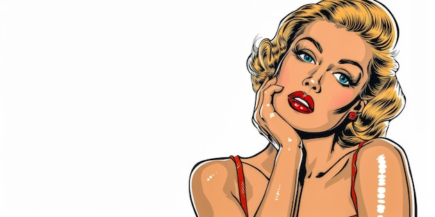 Illustrazione pop art retrò di una donna con colori vivaci e copyspace per il testo