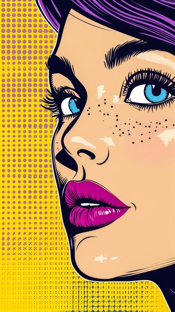 Illustrazione pop art retrò di una donna con colori vivaci e copyspace per il testo