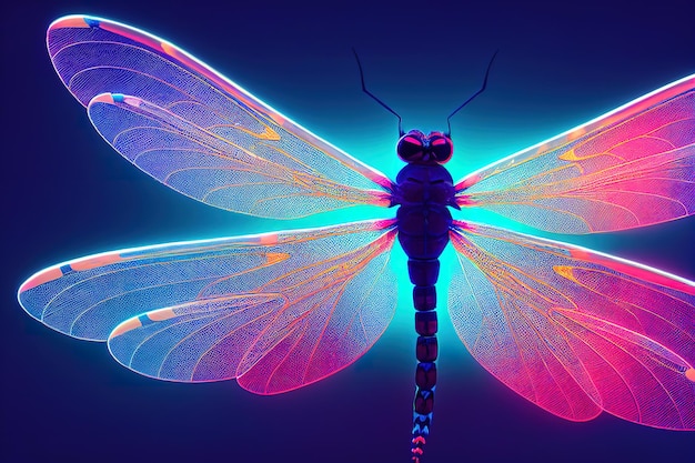 Illustrazione raster di rendering 3D di libellula astratta brillante