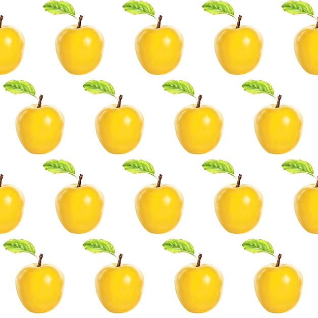 Illustrazione realismo senza cuciture frutta mela colore giallo su uno sfondo bianco isolato alto