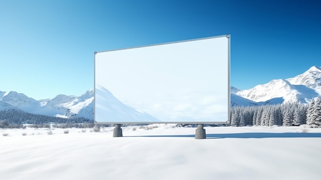 Illustrazione realistica Cartellone bianco vuoto sul lato di una strada di montagna in inverno