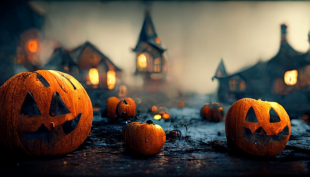 Illustrazione realistica del festival di halloween. Immagini notturne di Halloween per carta da parati. Illustrazione 3D.