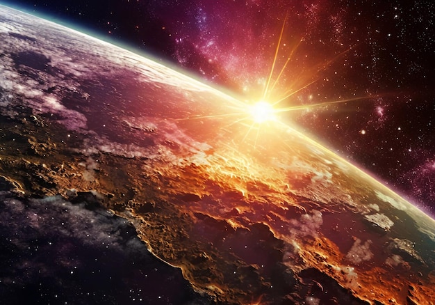 illustrazione realistica della vista della terra dallo spazio con bellissimi colori e fantastica luce solare