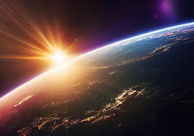 illustrazione realistica della vista della terra dallo spazio con bellissimi colori e fantastica luce solare