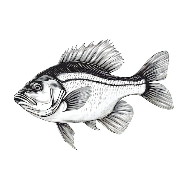 illustrazione realistica di pesci bianchi neri disegnati a mano
