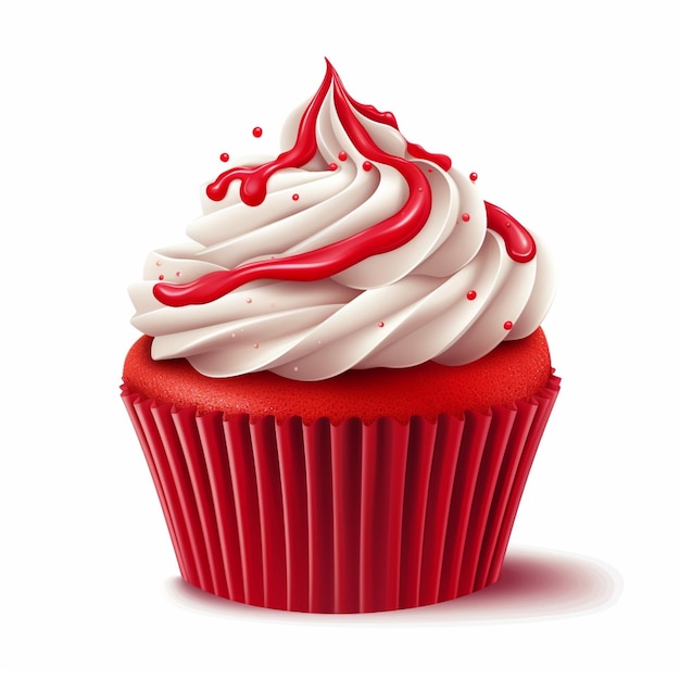 Illustrazione realistica di un cupcake con glassa rossa e confettini ai generativi