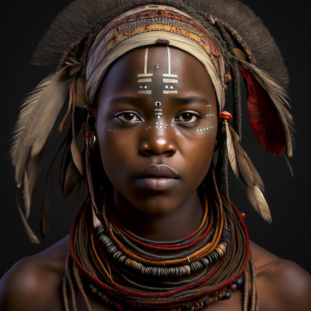 Illustrazione realistica in intelligenza artificiale Ritratto di un viso indigeno con i suoi ornamenti tipici
