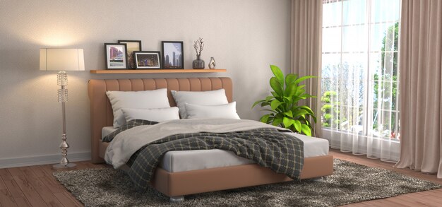 Illustrazione rendering interni camera da letto