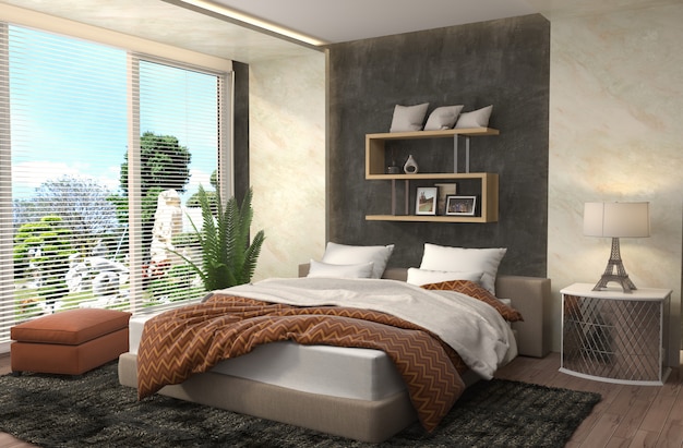 Illustrazione rendering interni camera da letto