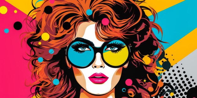 Illustrazione retrò anni '80 di una donna dai colori vivaci