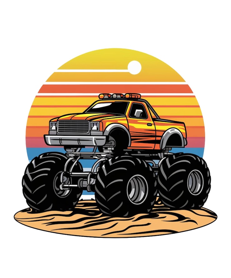 Foto illustrazione retro colorata di monster truck