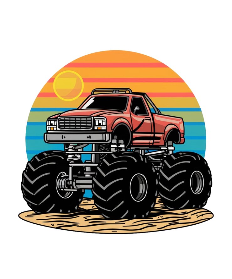 Foto illustrazione retro colorata di monster truck