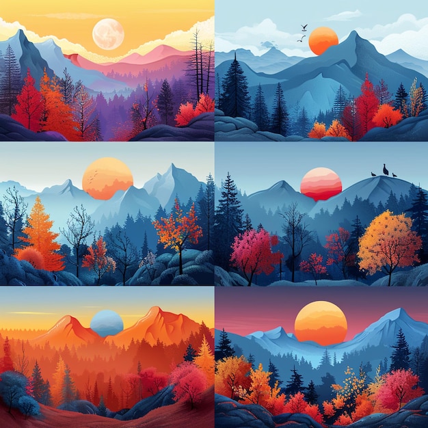 Illustrazione retro del tramonto